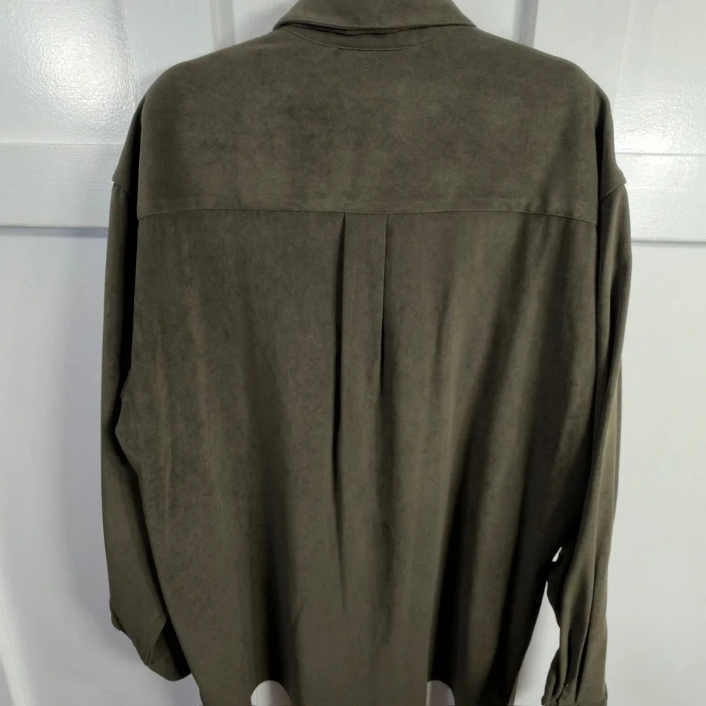Pardazzo Uomo Suede Feel Button Down Shirt Olive Green Size XL‎